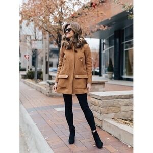 J.Crew Italian Stadium Cloth Nello‎ Gori Wool Blend Coat Fur Hood Women 00P